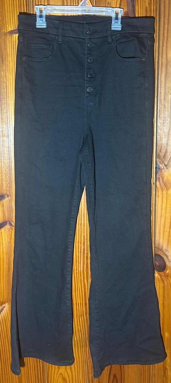 American Eagle Women’s Highest Rise Flare Jeans Black button fly stretch size 12